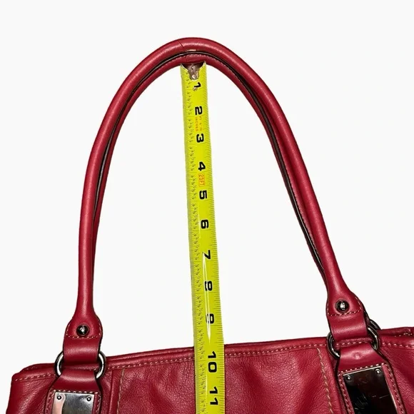 Tignanello Red Leather Hobo Bag With Striped Satin Interior Shoulder Purse - Picture 11 of 16